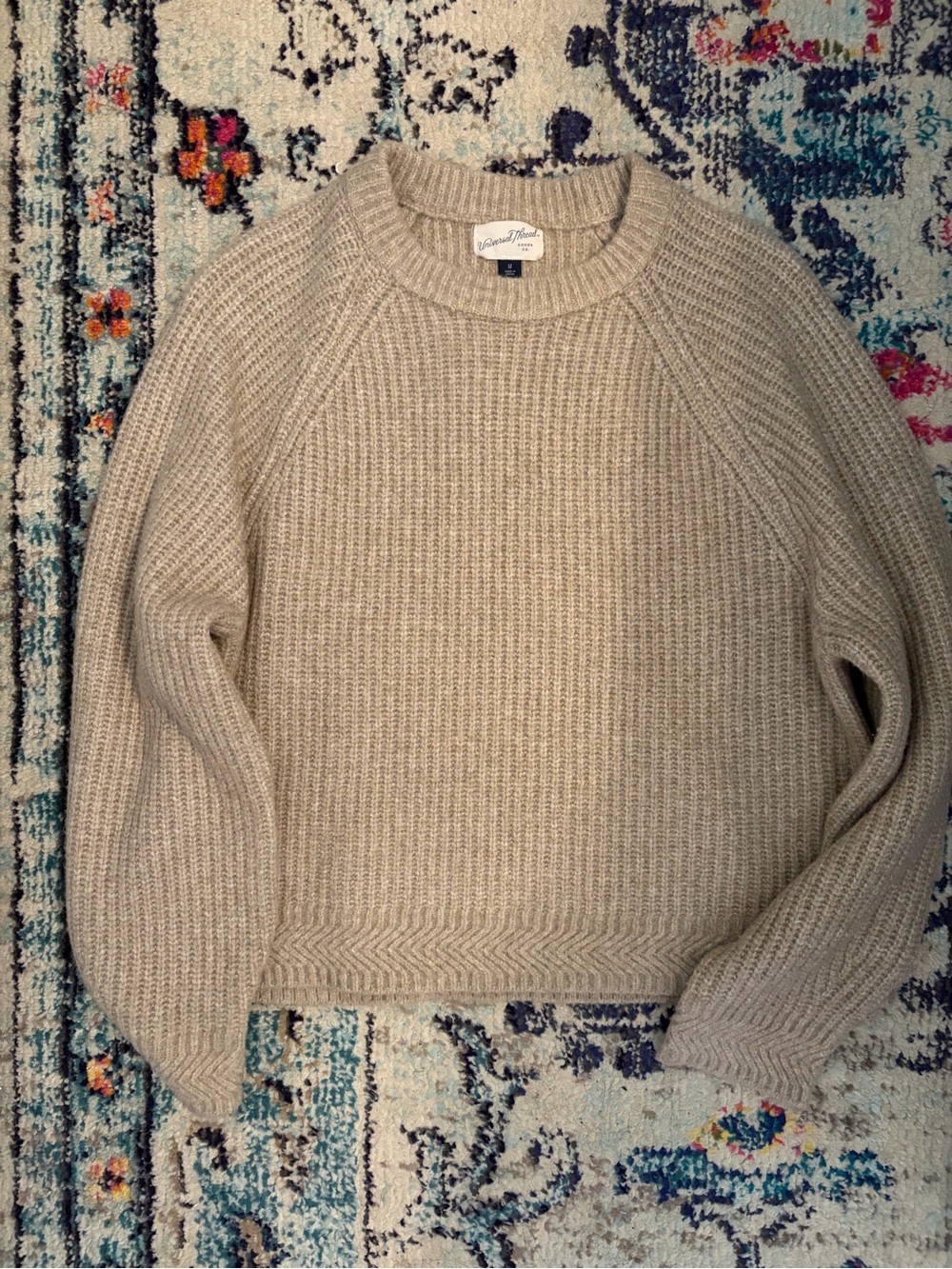 Universal Thread Cream Ribbed Crewneck Sweater